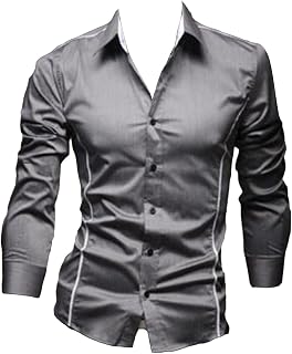 OULIWANGLUO Men's Fashion Casual Long Sleeve Shirt Lapel Color Matching Shirt Print Fit Button Down Dress Shirt