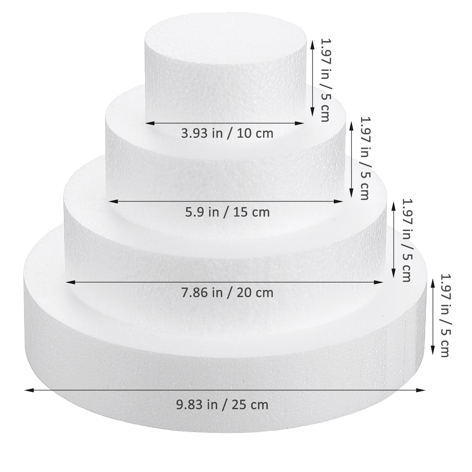 Set 8 Pezzi Basi Torte Cilindriche in Schiuma da 4/6/8/10 Pollici Supporti per Decorazione Torte Finte Manichini per Esercitarsi per Feste e Pasticceria