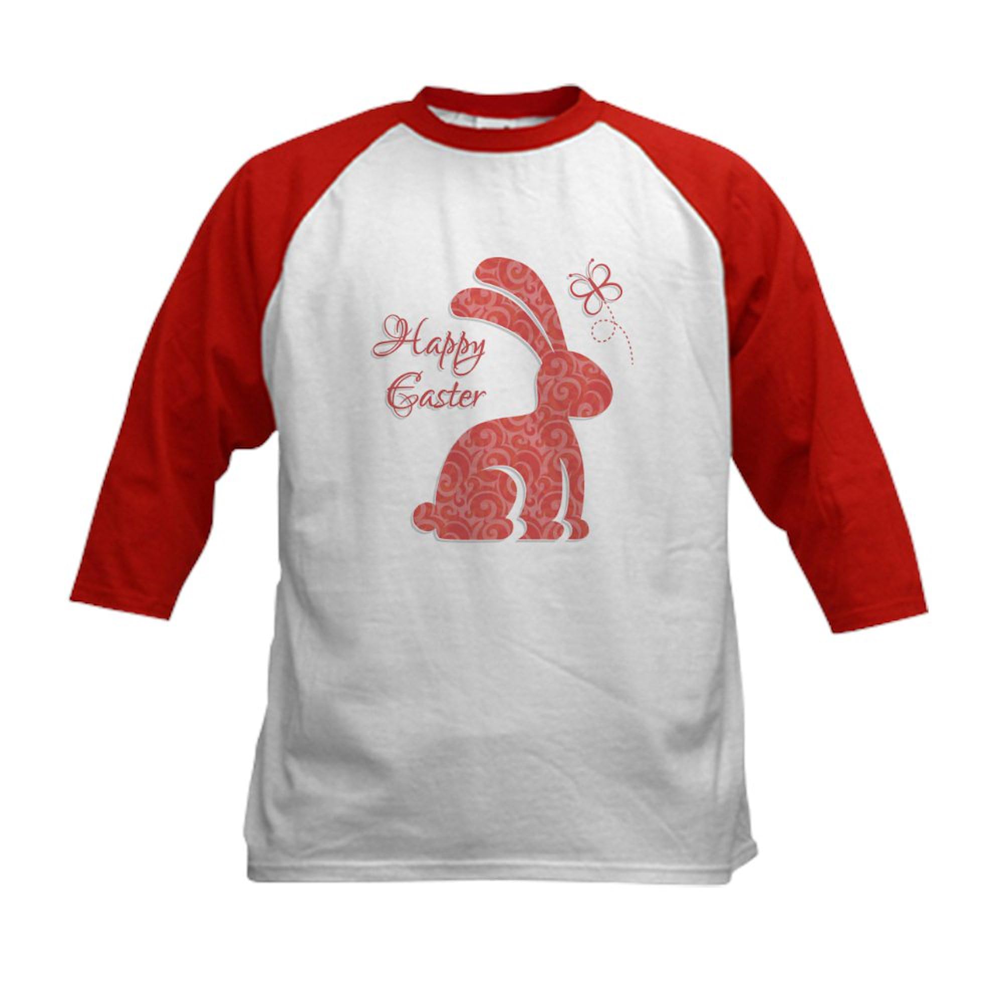 CafePress Happy Easter Bunny Baseball Jersey Kids Cotton Baseball Jersey, 3/4 Raglan Sleeve Shirt Red/White
