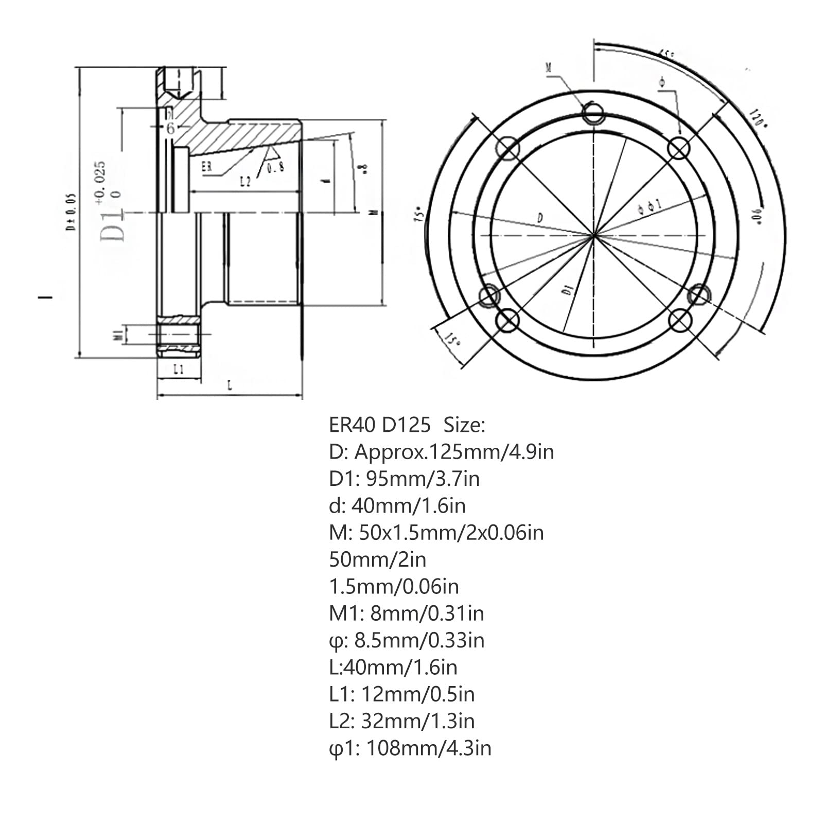 ER40 uchwyt zaciskowy ze stali węglowej, 7 otworów, średnica 125 mm, frezowy uchwyt zaciskowy, narzędzie tokarskie do frezowania CNC, grawerowania, cięcia, maszyn, tokarek