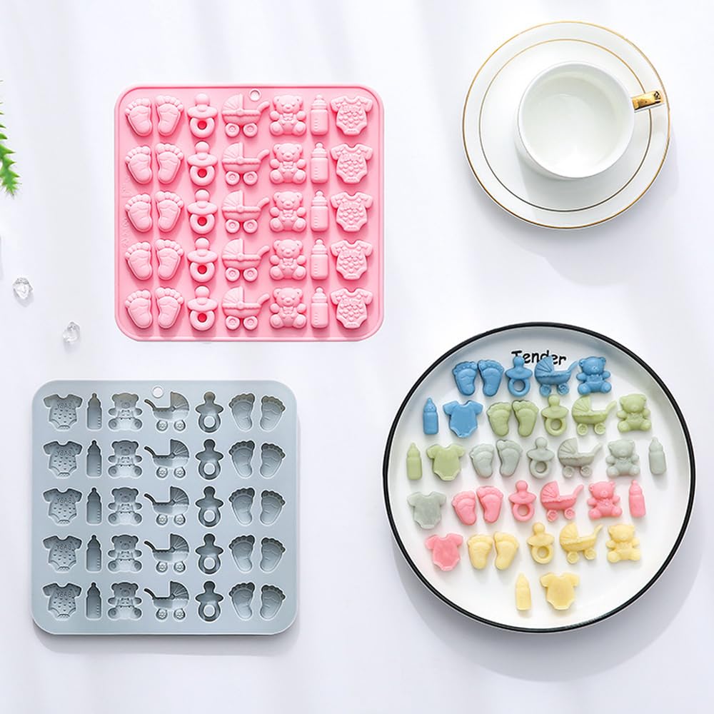 Silikonformen Für Babyparty – 35 Mulden, 6 Motive (Babyfüße, Schnuller Etc.) Für Schokolade & Deko