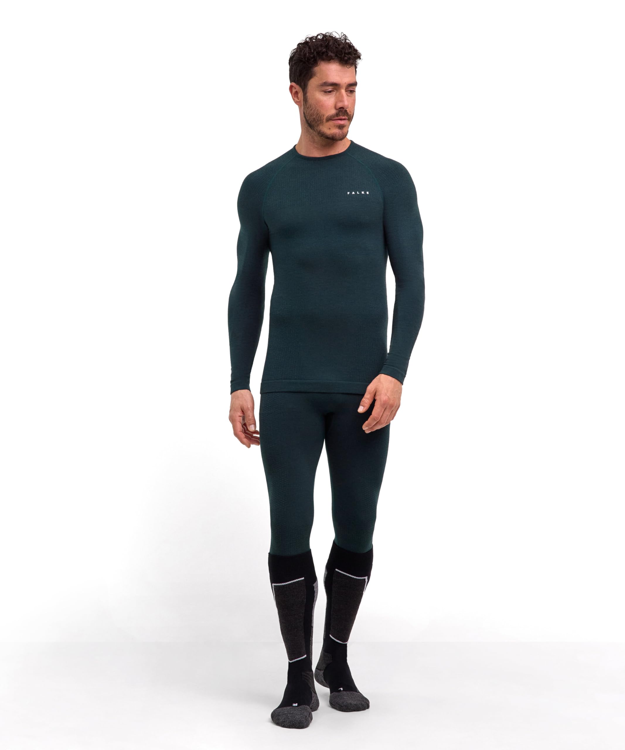 FALKE Mężczyźni Warstwa podstawowa (góra) Wool-Tech Protective M L/s Sh wełna materiał funkcjonalny szybkoschnące ciepłe 1 Sztuka, Zielony Holly 7385, S