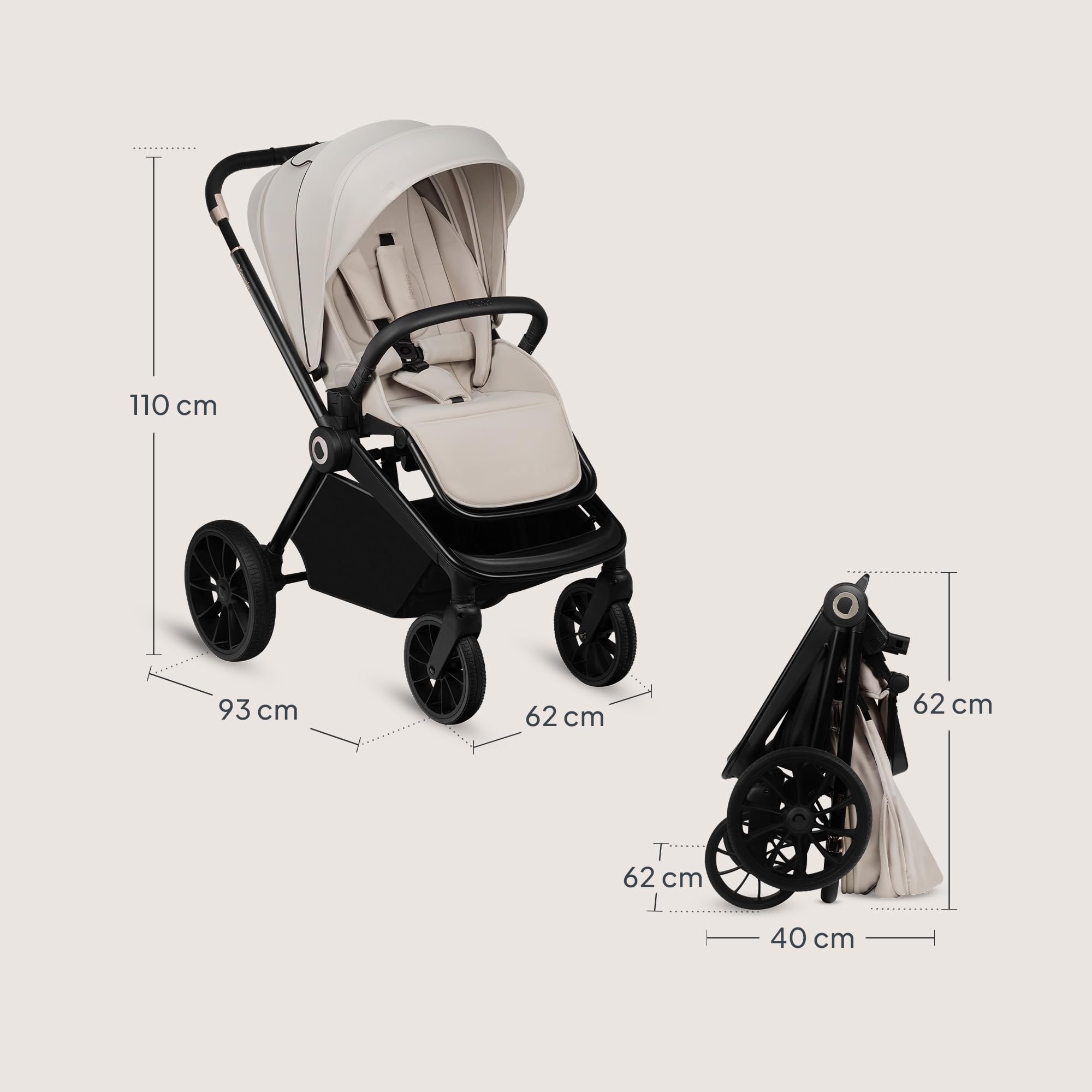 LIONELO MIKA PLUS Wózek Spacerowy Dziecięcy 6-48 miesięcy do 22 kg, Regulacja Oparcia i Podnóżka, Amortyzacja, Obrotowe Koła PU 360° Wodoodporna Budka XXL, UPF50+