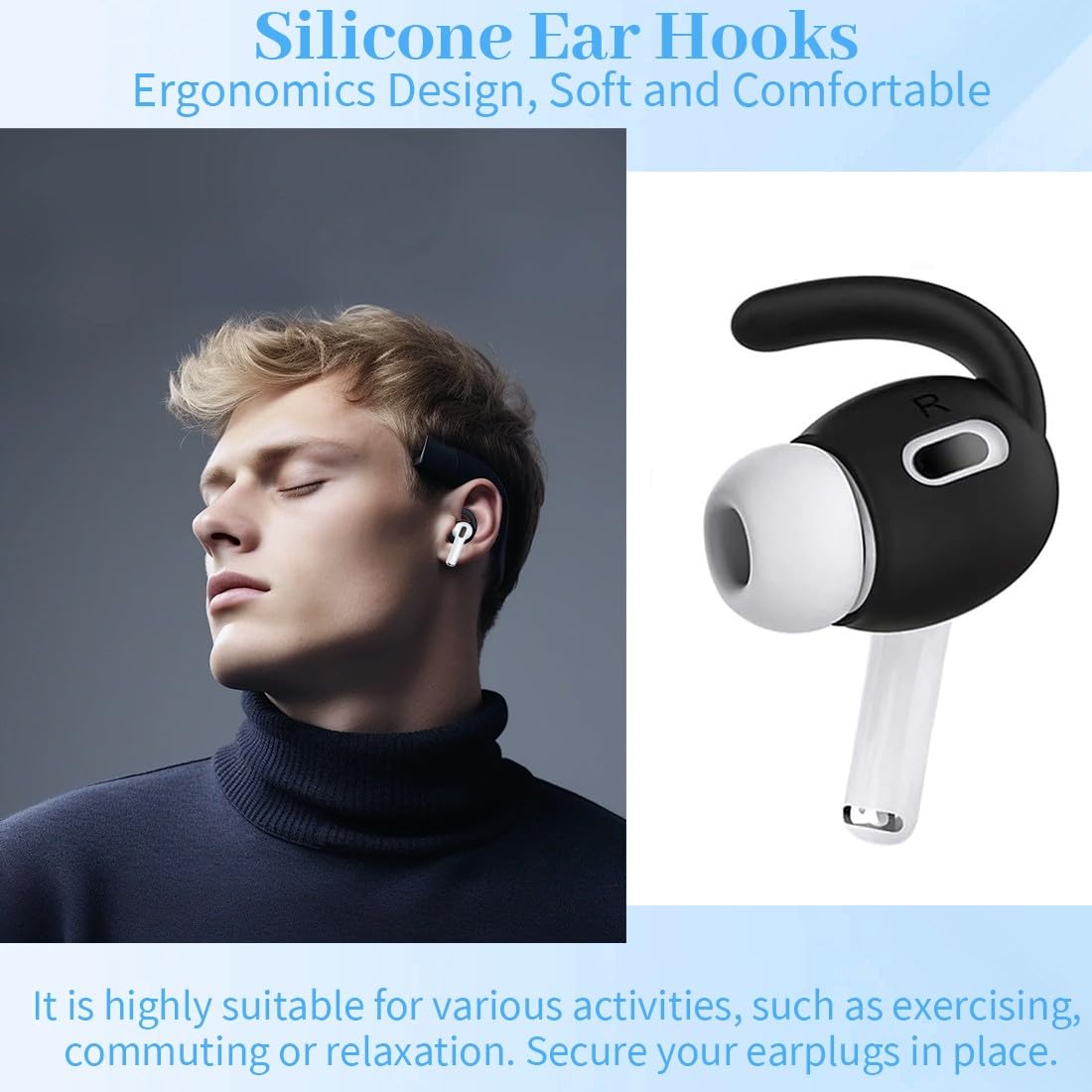 JEYORZY 3 Paia Ganci per Airpods Pro 2, Ganci Orecchie Compatibili con AirPods Pro2, Ganci Anti-Smarrimento per AirPods, Supporto Sport Ergonomici in TPU per Attività Sportive, Corsa, Ciclismo
