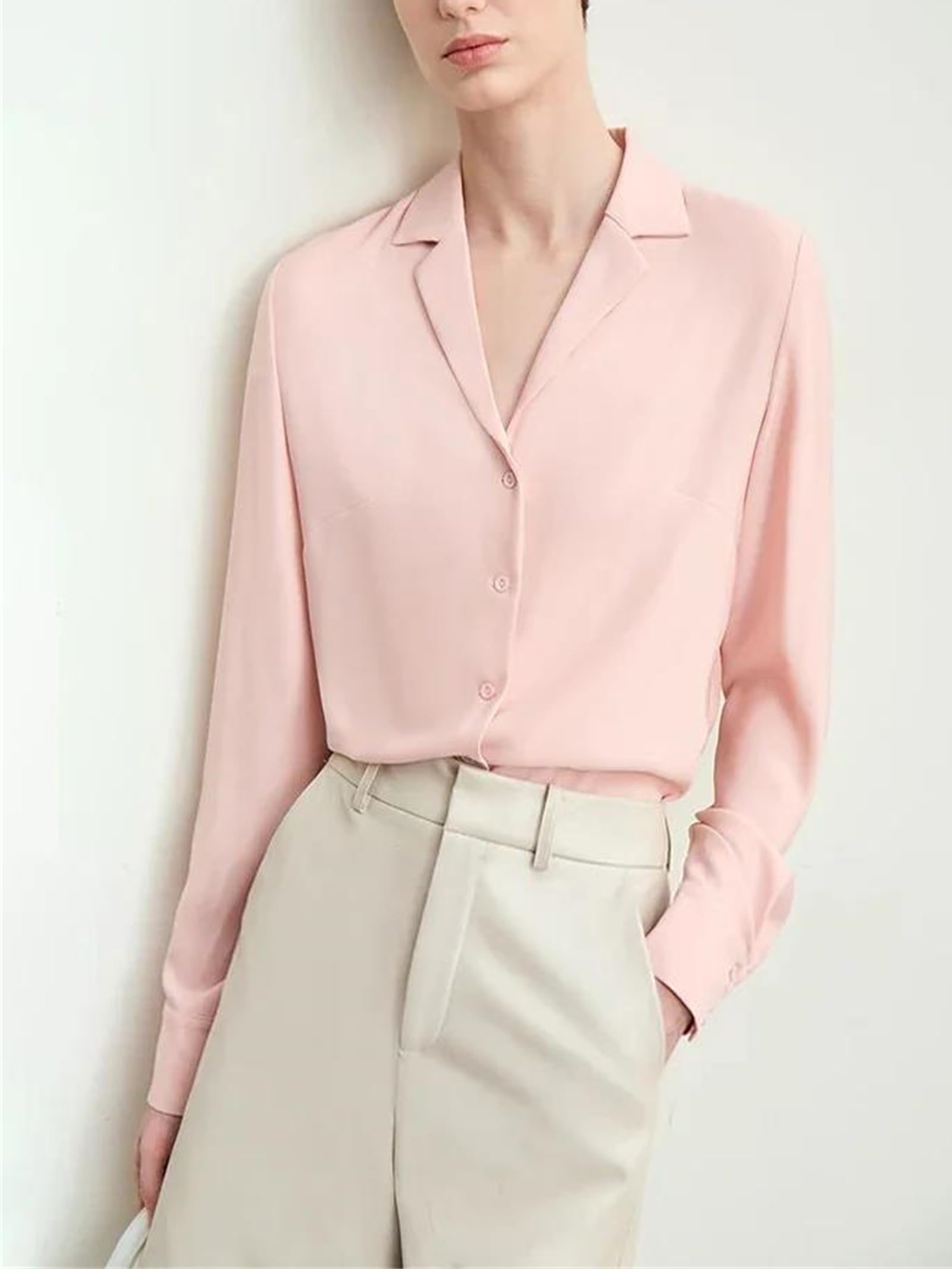 Camisa de gasa para mujer, básica, holgada, con muescas, para oficina