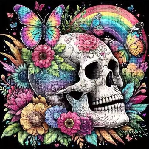 GEMFAMILY Skull Flower Diamond Painting Kits for Adults Beginner Butterfly Diamond Art Kits for Adults DIY Round Full Drill Diamond dots Painting for Home Wall Decor 13.8 x 13.8 Inch