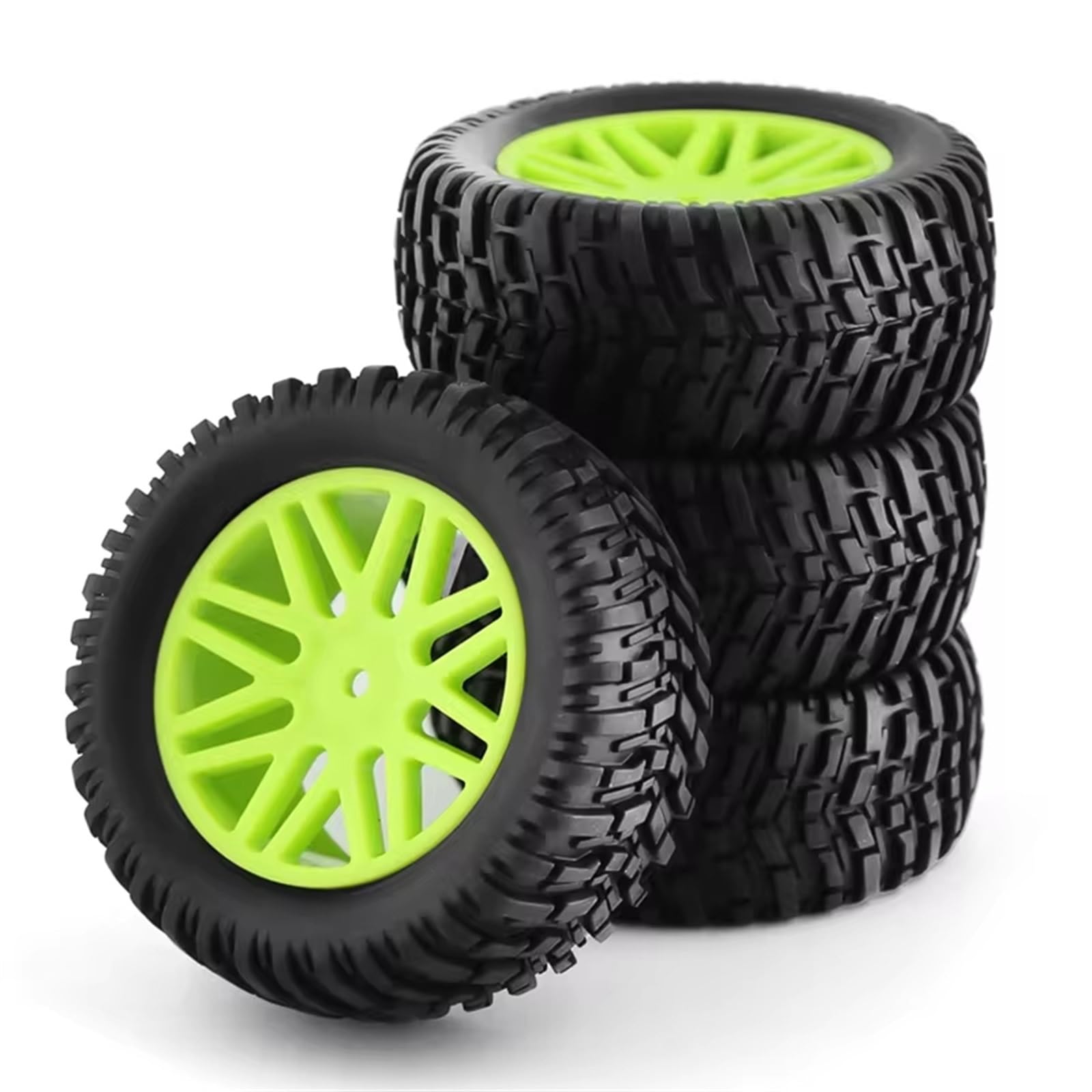 Rc Tire Jante pour HSP 15502 94107 94170 94155 94177 pour Voiture pour HPI RC 4 Pièces 96Mm 1/10 Pneus De Camion De Course Courte Roue De Pneu 12Mm Hex(Green)