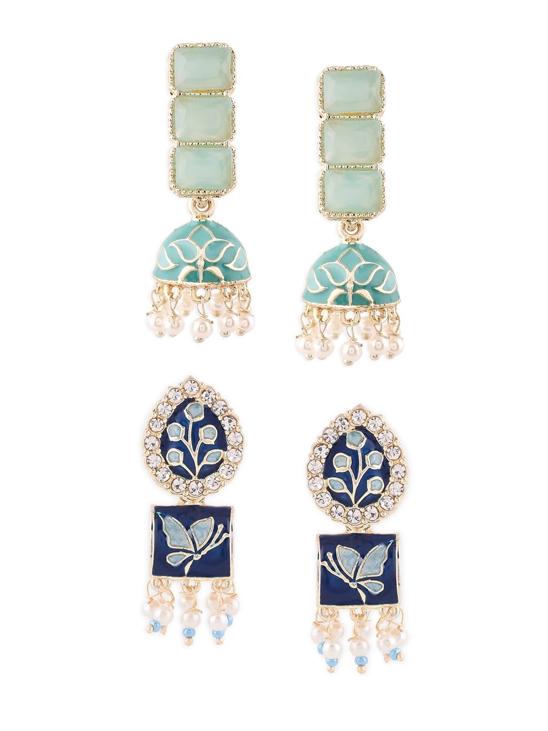 Zaveri Pearls Combo of 2 Blue & Mint Green Meenakari Jhumki Earrings For Women-ZPFK18339 (B0D87H3V55) Amazon Price History, Amazon Price Tracker