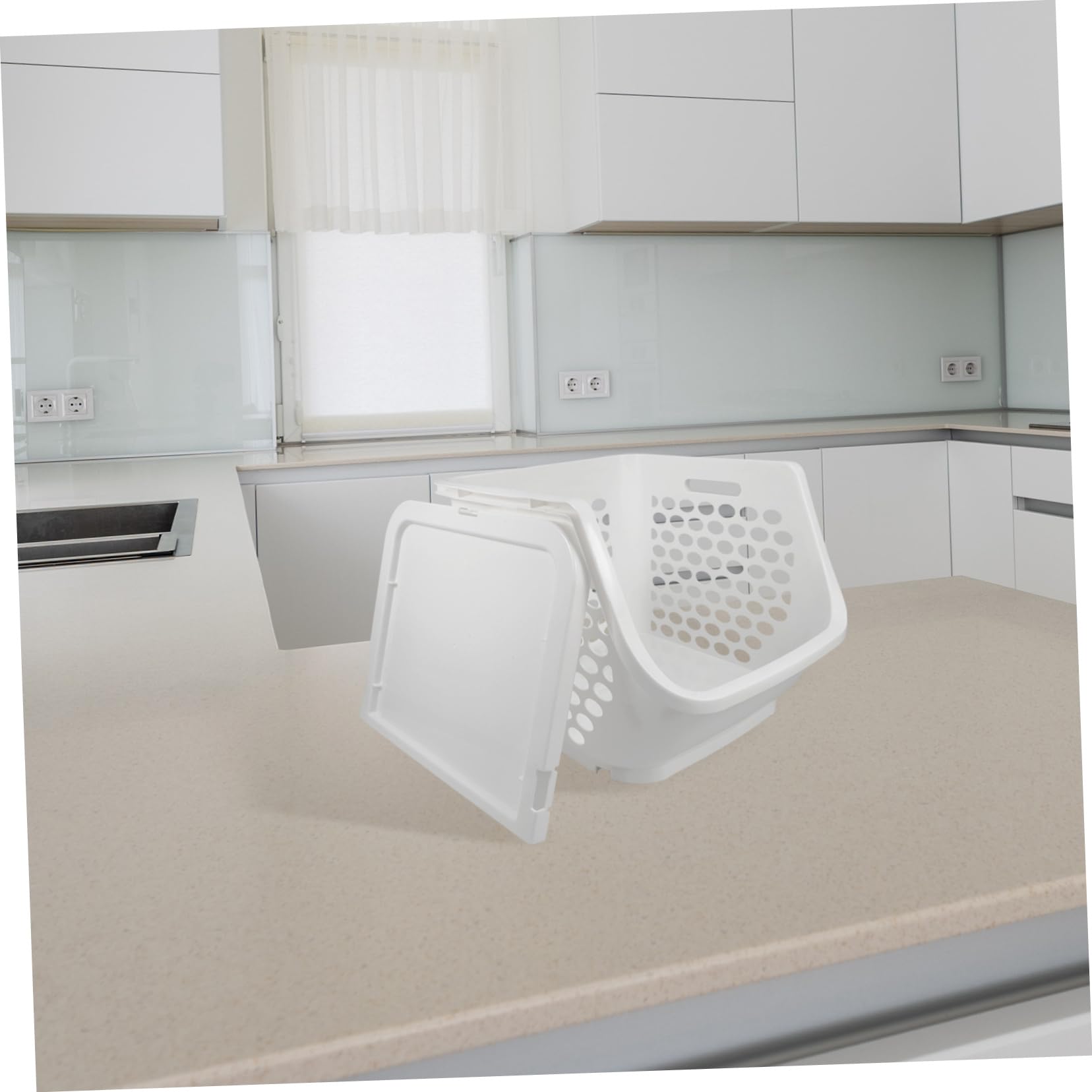 ABOOFAN Panier de Rangement Usage Polyvalent la Cuisine Empilable en Plastique Blanc Organisation du Plan de Travail Facile à Nettoyer pour Fruits et Légumes