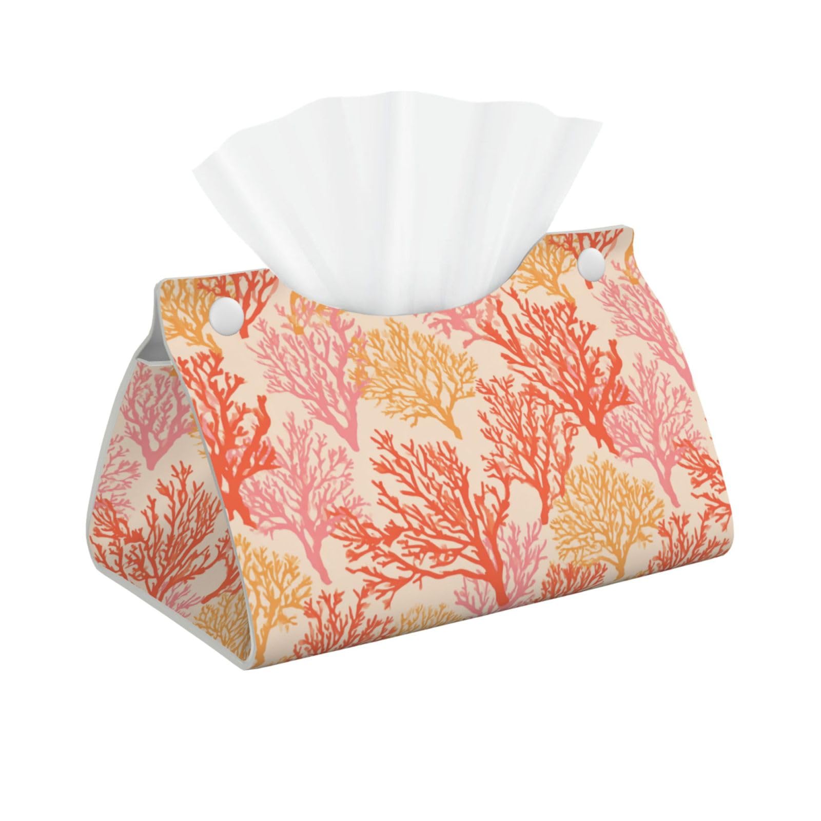 Vintage Orange and Pink Coral Pattern Tissue Box Cover Rectangle Pu Leather Tissue Box Holder for Car Bathroom Bedroom Desk Tabletop Decor