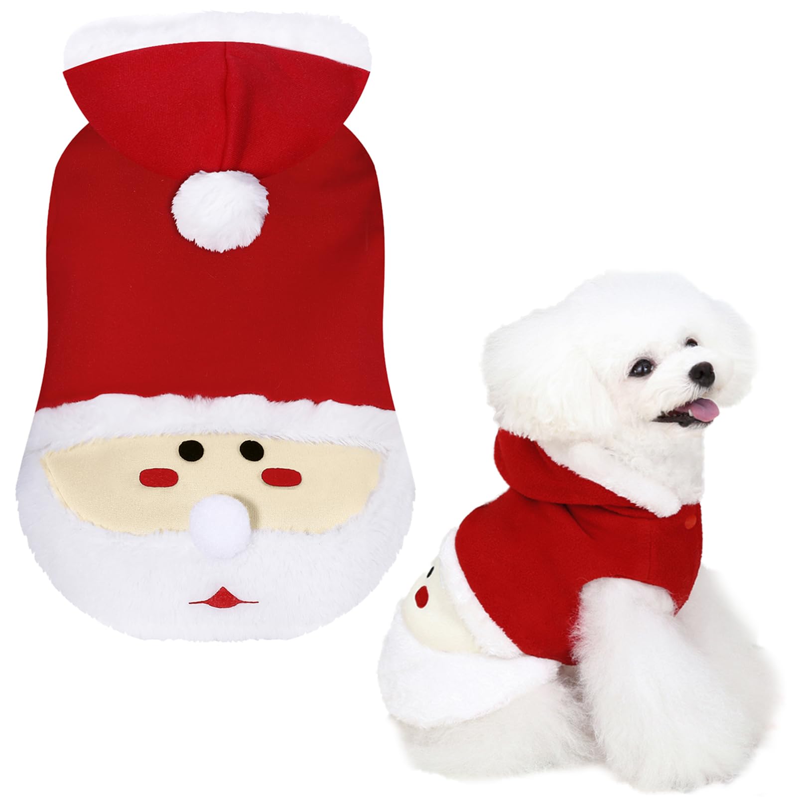 BOTEWO Dog Christmas Costume Pet Hoodie: Funny Cosplay Dog Hooded Costumes Holiday Theme Dog Clothes Winter Warm Puppy Outfit Pets Party Xmas Dog Apparel (Red, S)