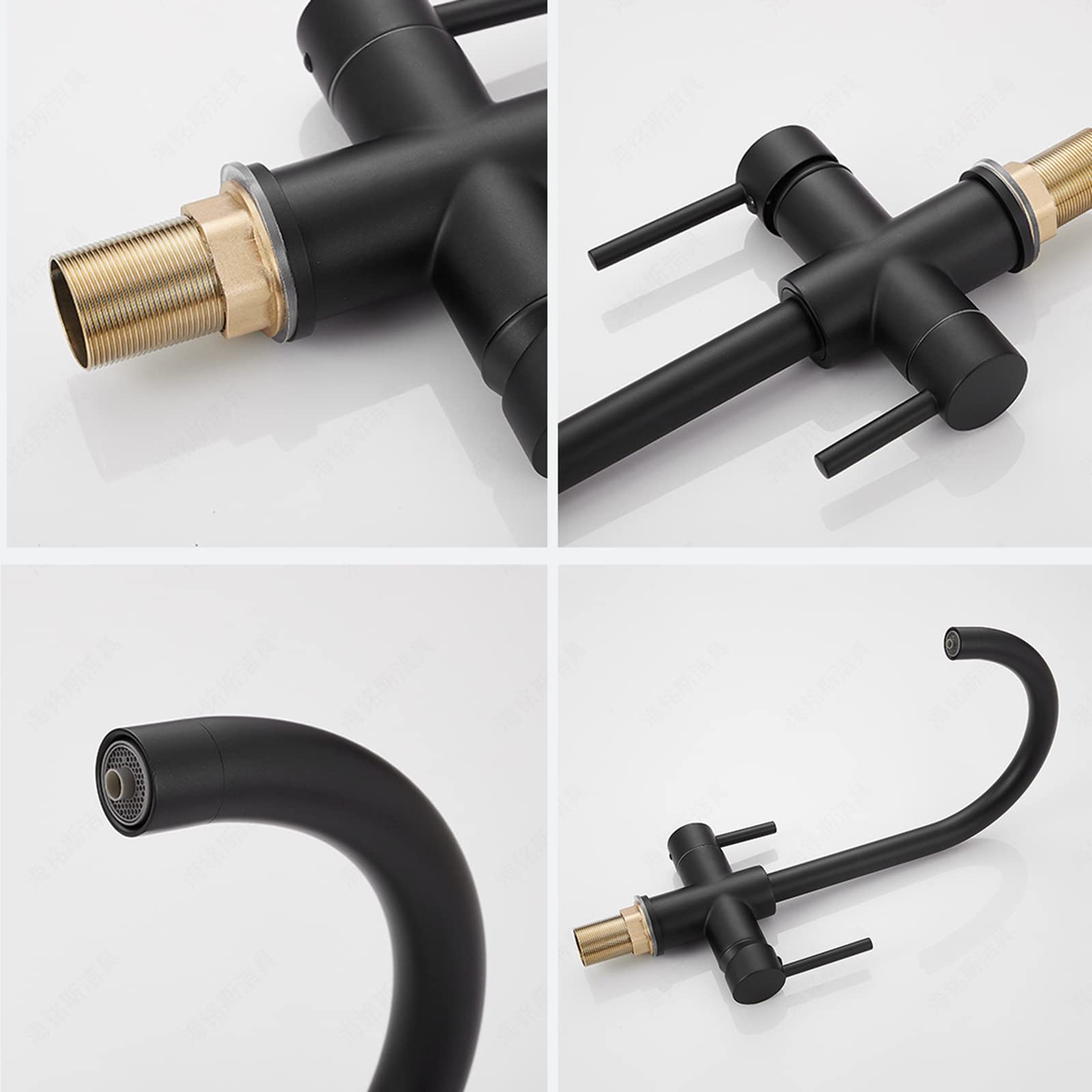 Grifo de cocina con filtro de 3 vías negro con boquilla giratoria de 360 grados, purificador de agua potable, grifo mezclador para fregadero