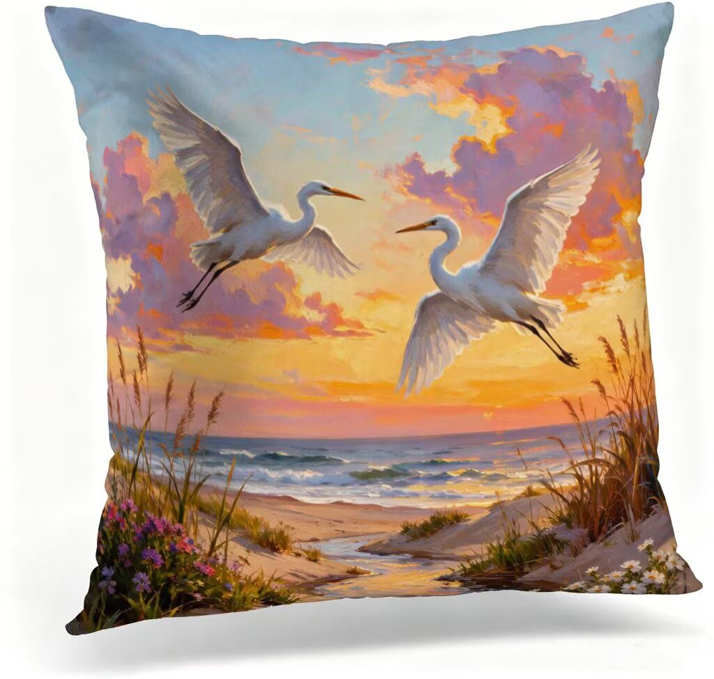 Cadeaux pour femmes : grand coussin outdoor 60x60 lin oiseau pour decor de salon
