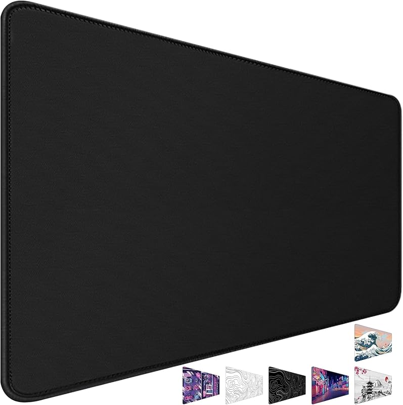 31.5" x 15.7" Waterproof Fabric Desk Pad Large Mouse Pad Office Game, Black | Stitched Edges Non-Slip Rubber Base Durable for Home Office Work