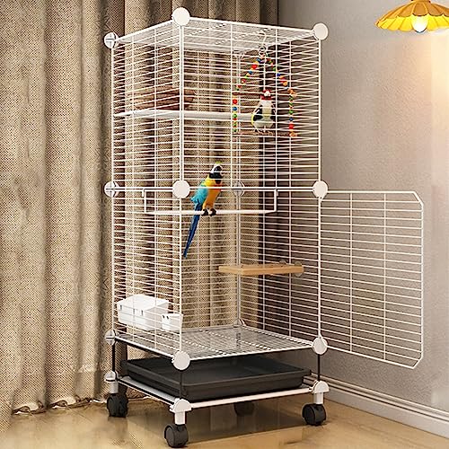 Vogelkäfig mit Rollständer & Bodenwanne- Leicht zu reinigender DIY- Käfig für Sittiche, Lovebirds, Tauben, Nymphensittiche, Aras