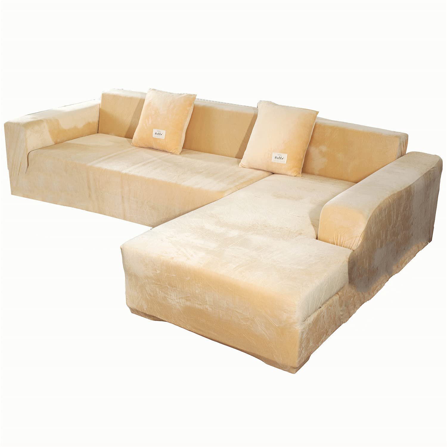 Housse de canapé en velours beige extensible 3+2 places