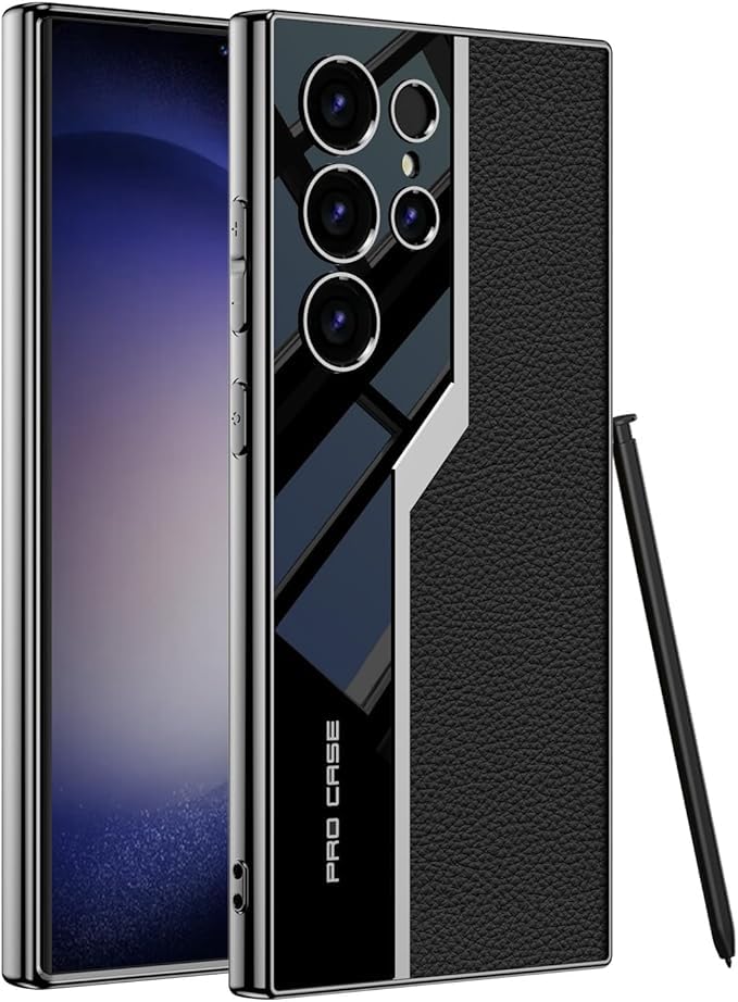 Electroplated Leather Anti-Fall Protective Phone Case for Samsung Galaxy S23/24 (Black, for S23 Ultra)