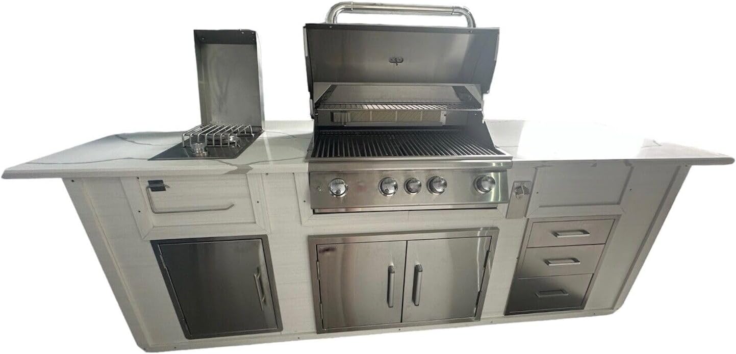 Outdoor Kitchen Island Set, Grill, Side Burner, Quartz Countertop, Polygrain ?