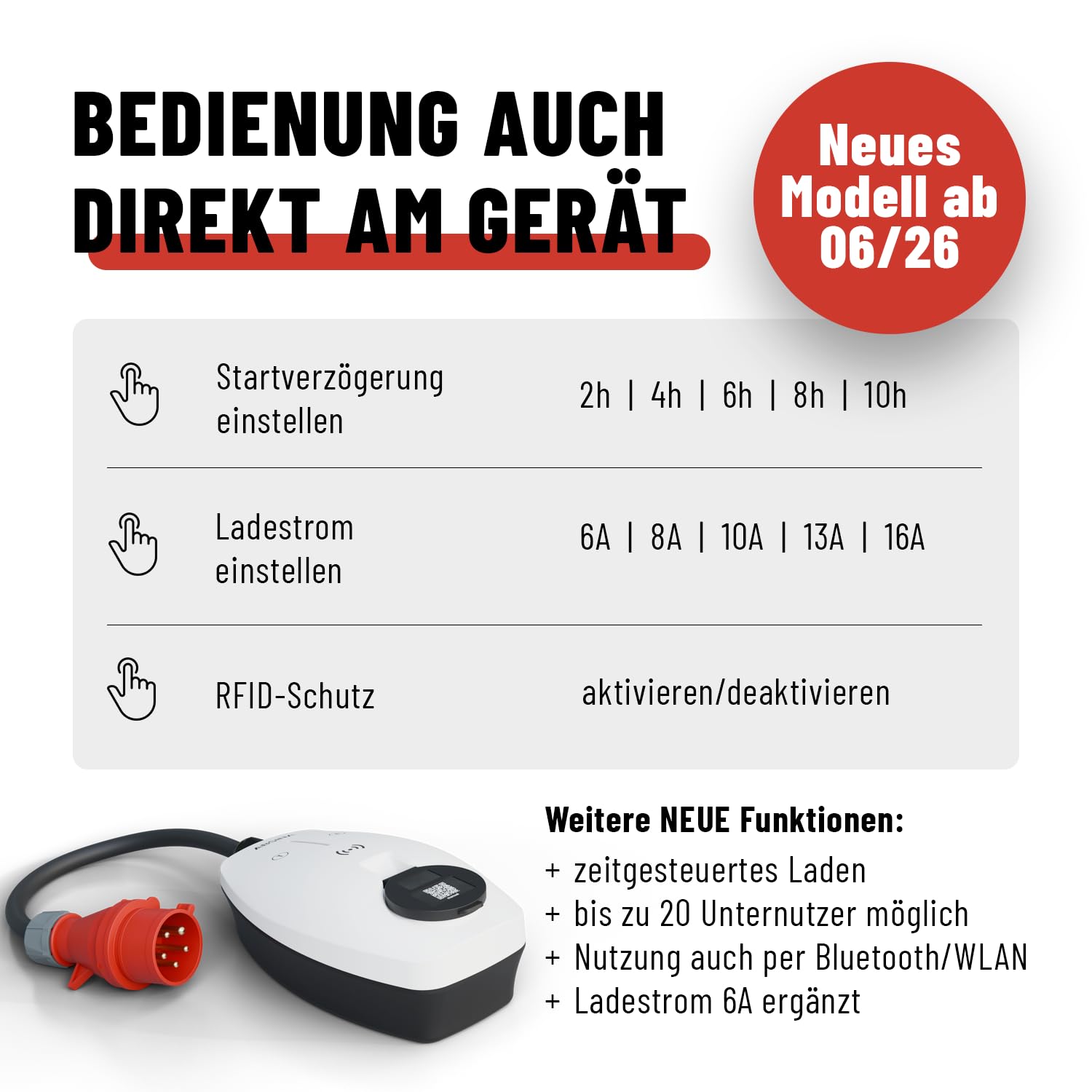ABSINA Mobile Wallbox 11kW mit App Steuerung & Einstellbarer Ladeleistung | CEE Starkstrom mobile Ladestation 11kW 3-phasig - E Auto Ladegerät für i3, e-Up, ID.3, ID.4, Zoe, fortwo und vieles mehr