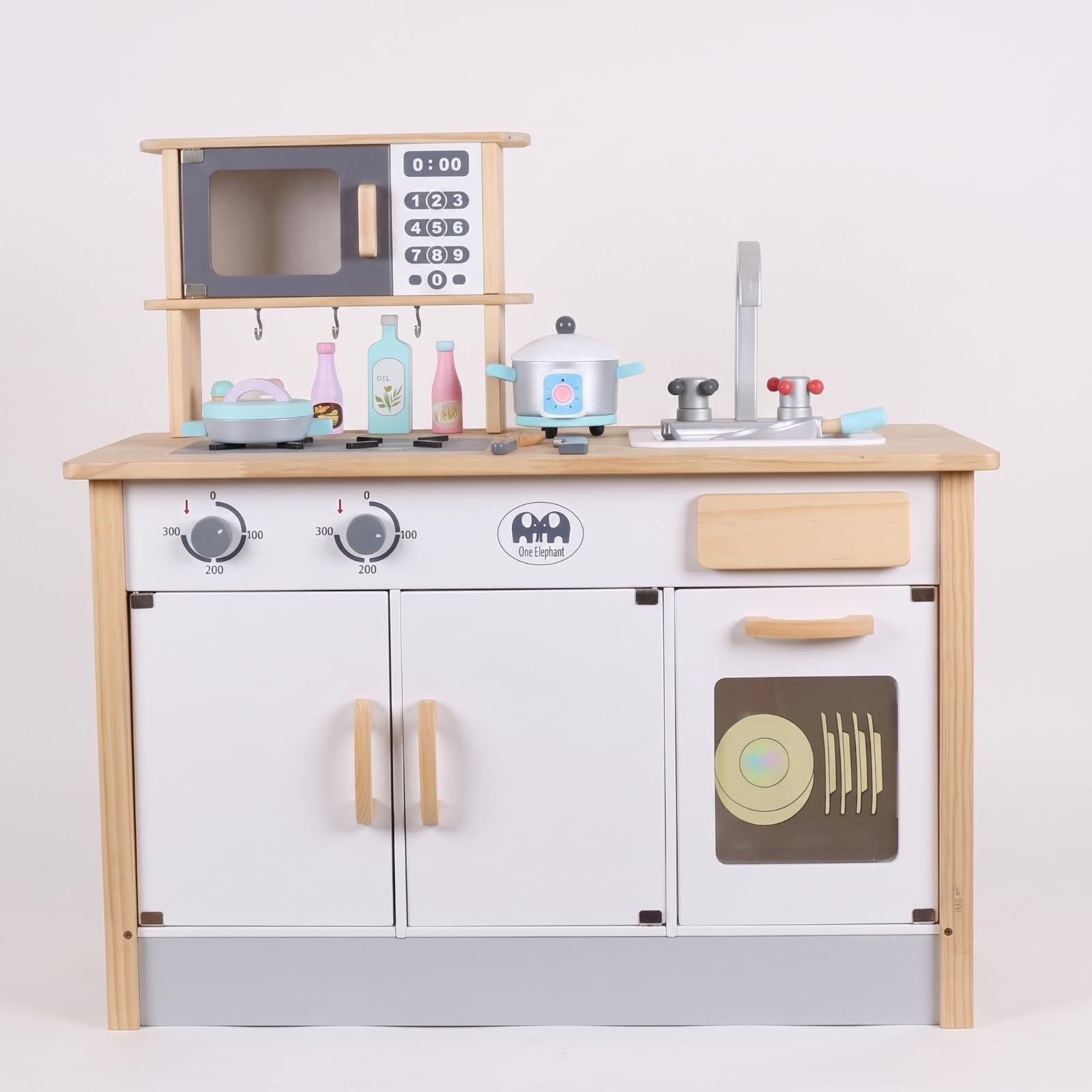 Cocina Juguete Estante y Armario Inferior con Puertas Incluye Utensilios Colgantes para Cocinar Acuado para Niños y Niñas en Habitación Infantil