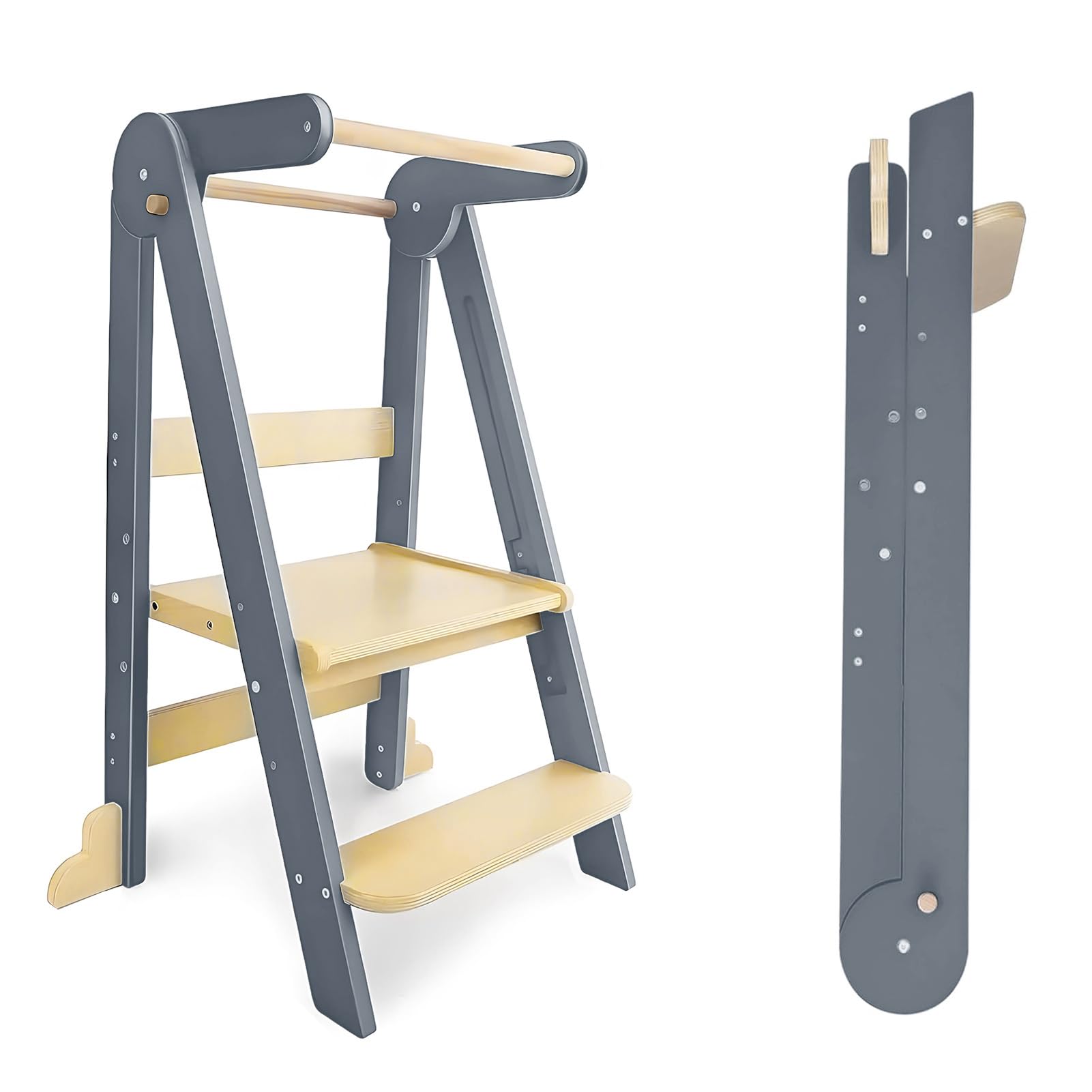 Lernturm Montessori pliable pour aider l'enfant à cuisiner sans risque de chute