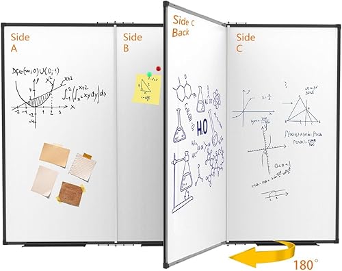 Miniatura 2 de Pizarra blanca grande para pared, pizarra magnética de borrado en seco, plegable de 72 x 48 pulgadas, marco de aluminio negro, con 3 bandejas de