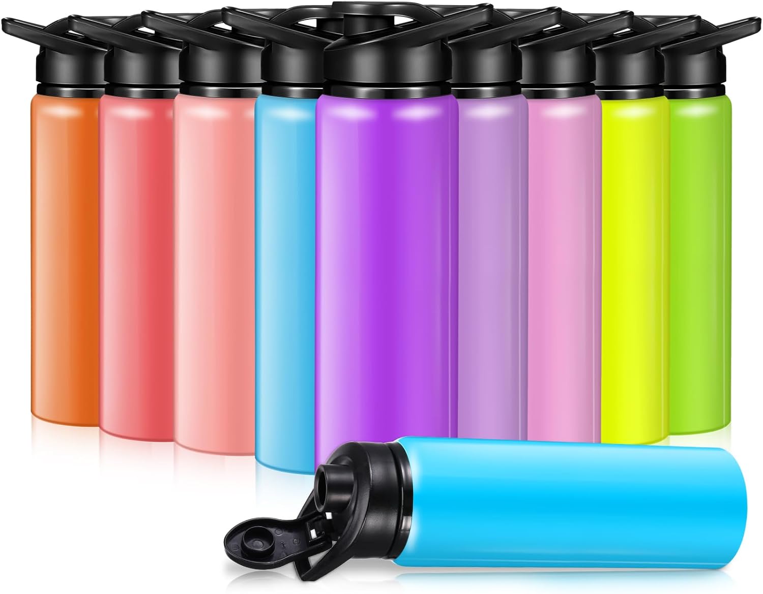 10 Pack 25oz Reusable Aluminum Water Bottles Bulk Operation Christmas Multicolor Outdoor Sports Water Bottles for Travel, Gym, Hiking, Cycling, Camping, Fishing, Snap Lid