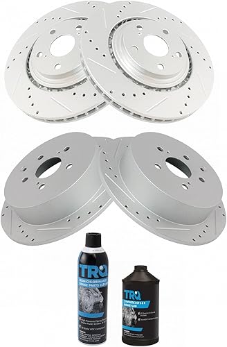 TRQ Juego de rotores de freno delanteros y traseros con revestimiento G perforados y ranurados de alta calidad compatibles con Lexus RX350 RX450h disponible en Yaxa Costa Rica