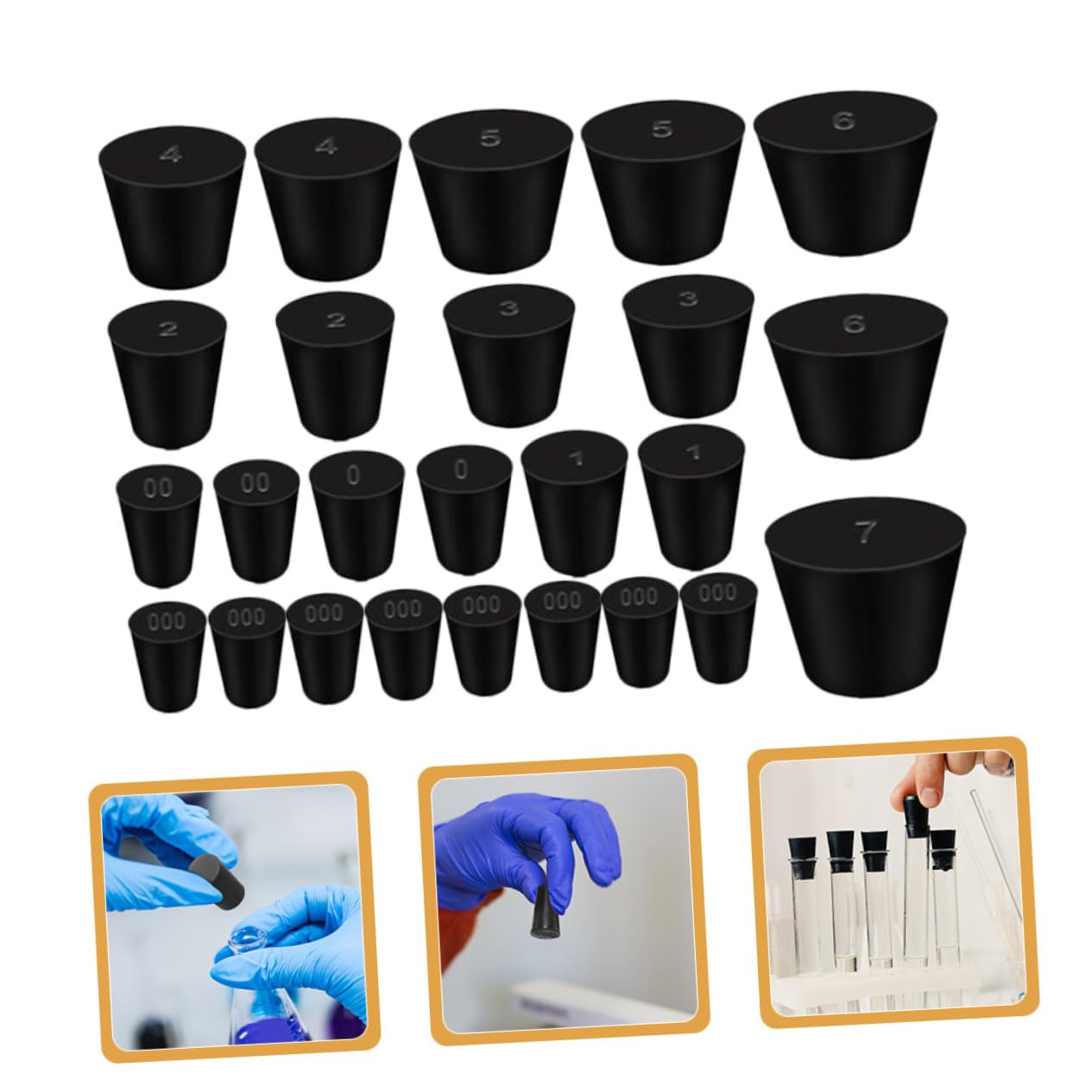 Cabilock 25pcs Lab Stoppers 10 Sizes Solid Rubber Tube Flask Bottle Stoppers Bottle Caps Sealing Plugs