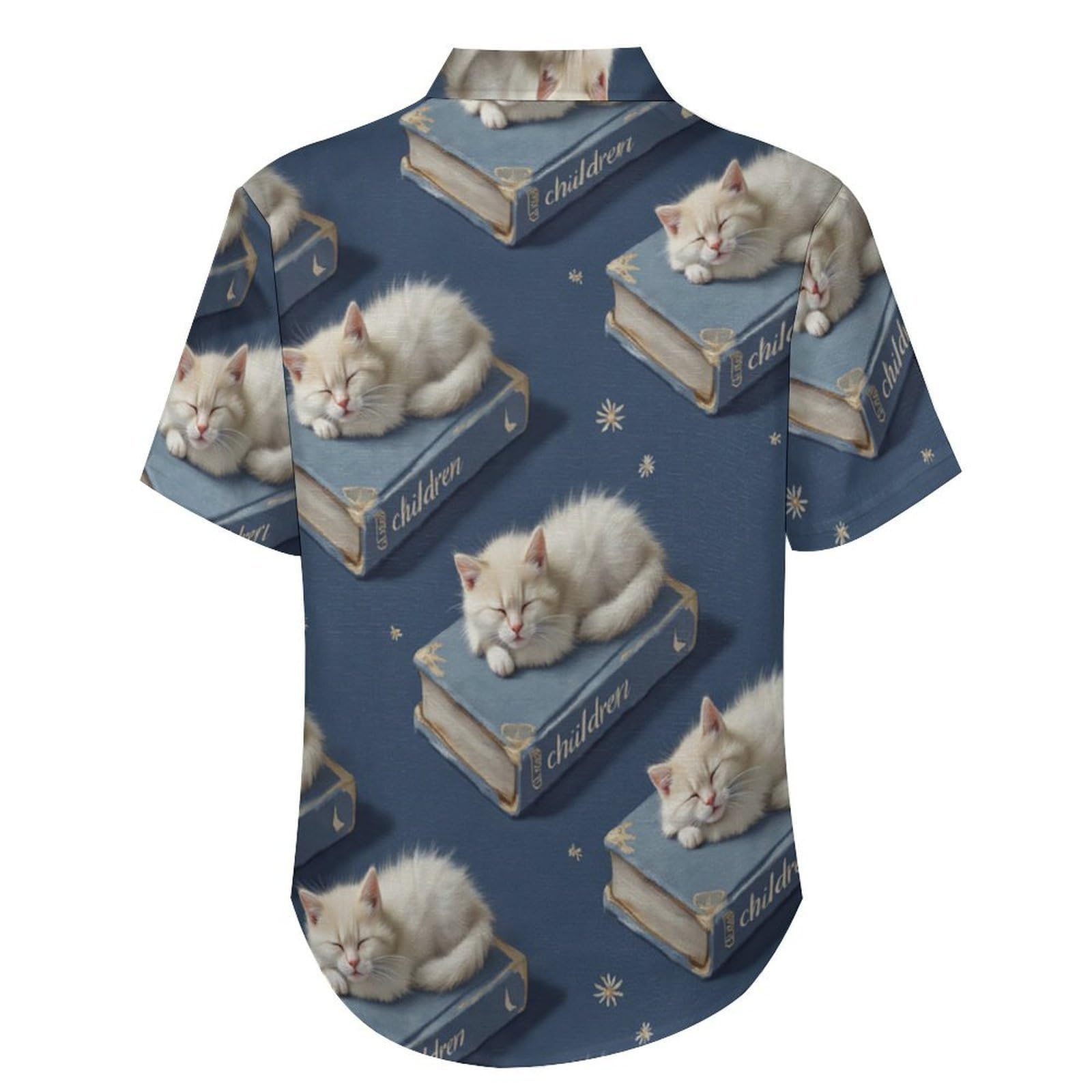 Camicia Casual da Uomo, Libri Gatti Stampa Maglietta Estiva a Maniche Corte Stile Animali Arte Casual Button Down Hawaiani Camicie Risvolto Spiaggia Top