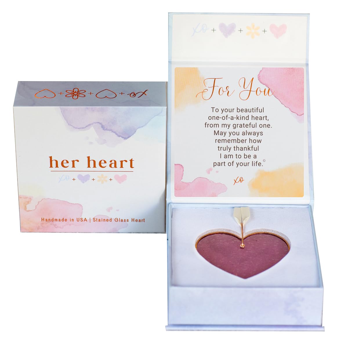 Hecho a mano en Estados Unidos con corazón de vidriera y dicho amoroso para mujeres especiales en tu vida en el día de la madre, cumpleaños, día de boda, regalo para hermana/prima, madre, madrina,