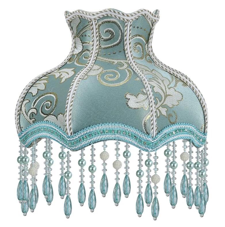 Vintage European Cloth Lamp Shade With Tassels & Bead Lace - 12.6x12.2 Inch, Retro Table Lamp Cover - View #2