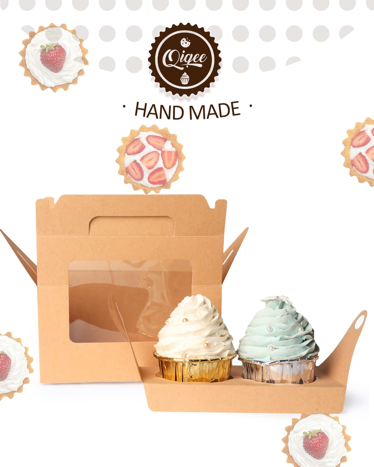 16 Boîtes à Cupcakes Avec Fenêtre Et Inserts - Emballage Kraft Pour Gâteaux Et Muffins