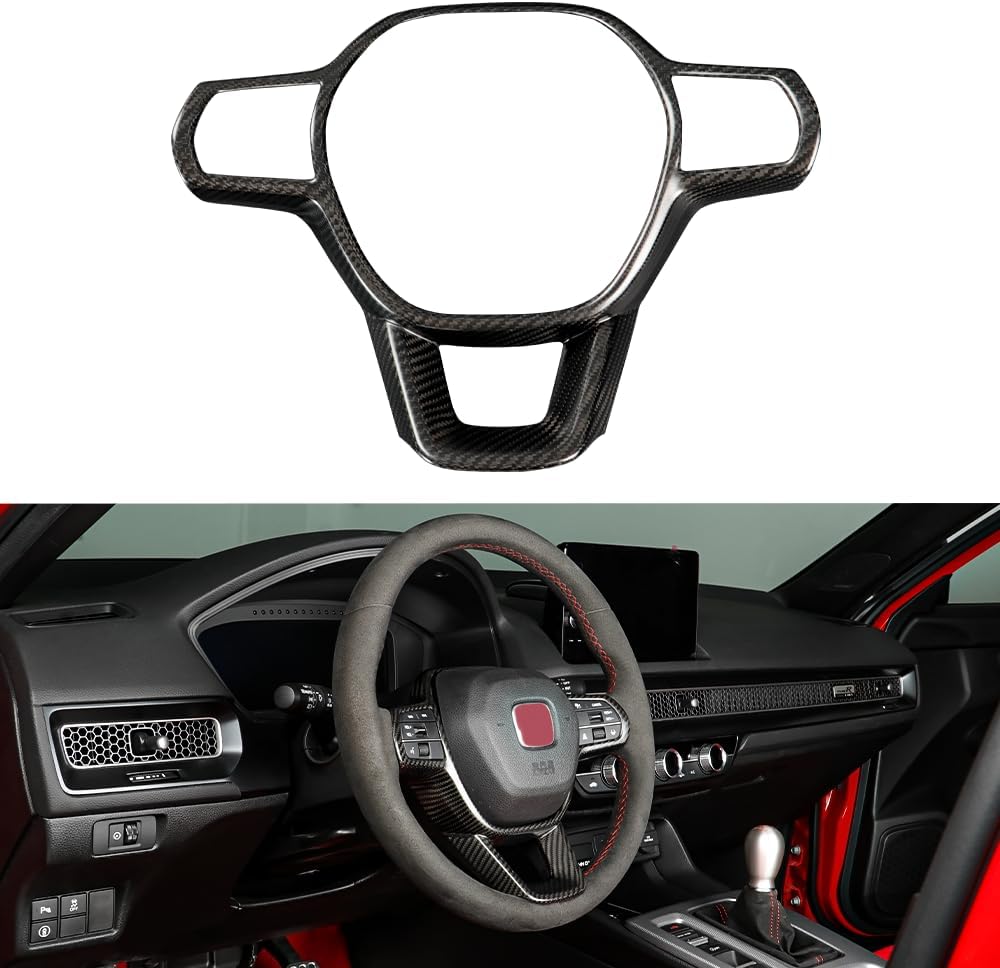 JSWAN Carbon Fiber Steering Wheel Cover Fit for 11th Gen Civic Type r FL5 Typer (2022-2024) CR-V/HR-V(2023-2024) Steering Wheel Trim Cover Steering Wheel Wrap Interior Accessories (Matte Black)