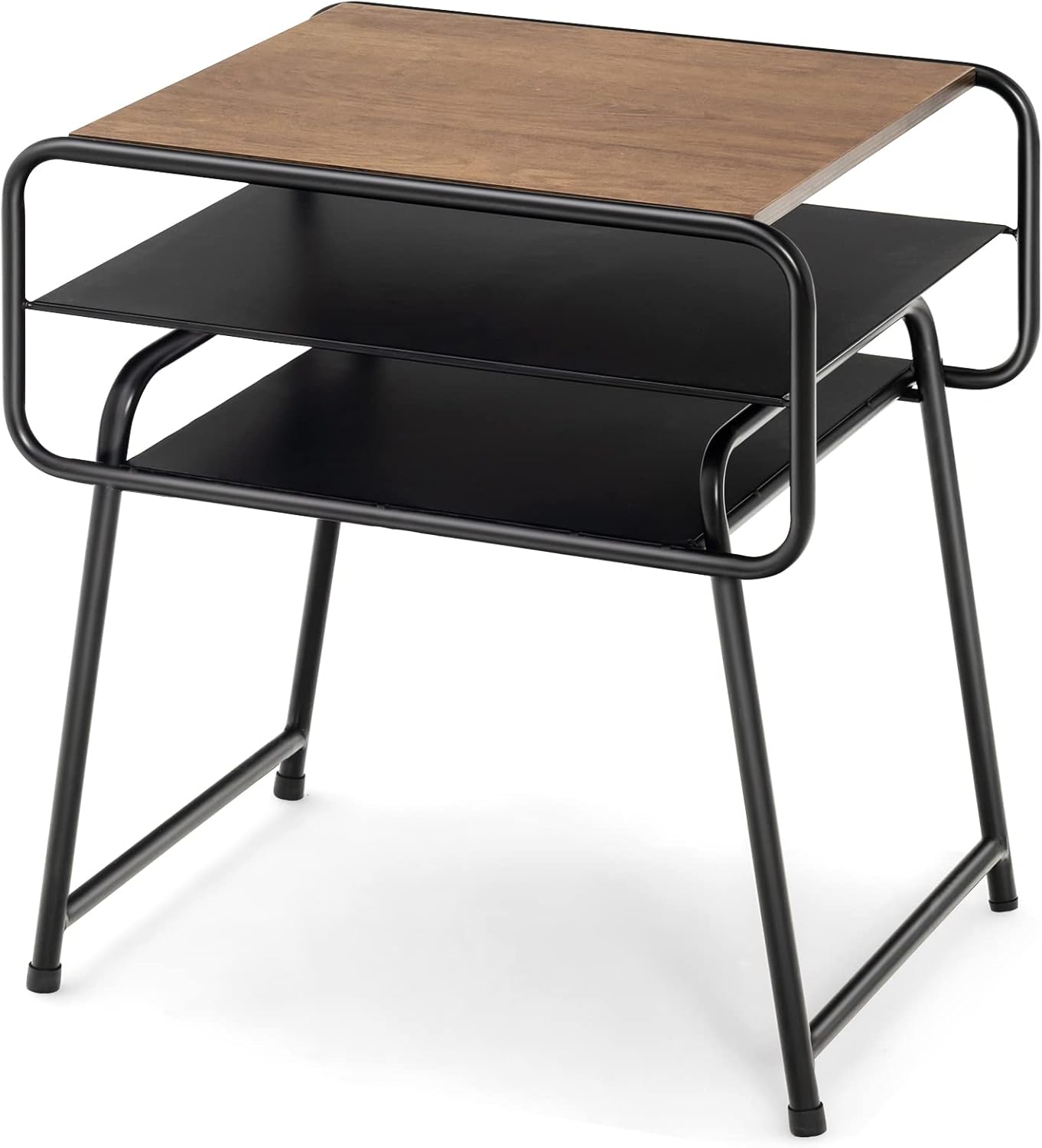 GOFLAME 3-Tier Side Table, End Table with Storage Shelves & Adjustable Foot Pads, Modern Sofa Side Table with Wooden Tabletop & Steel Frame, Nightstand for Living Room, Bedroom, Easy Assembly