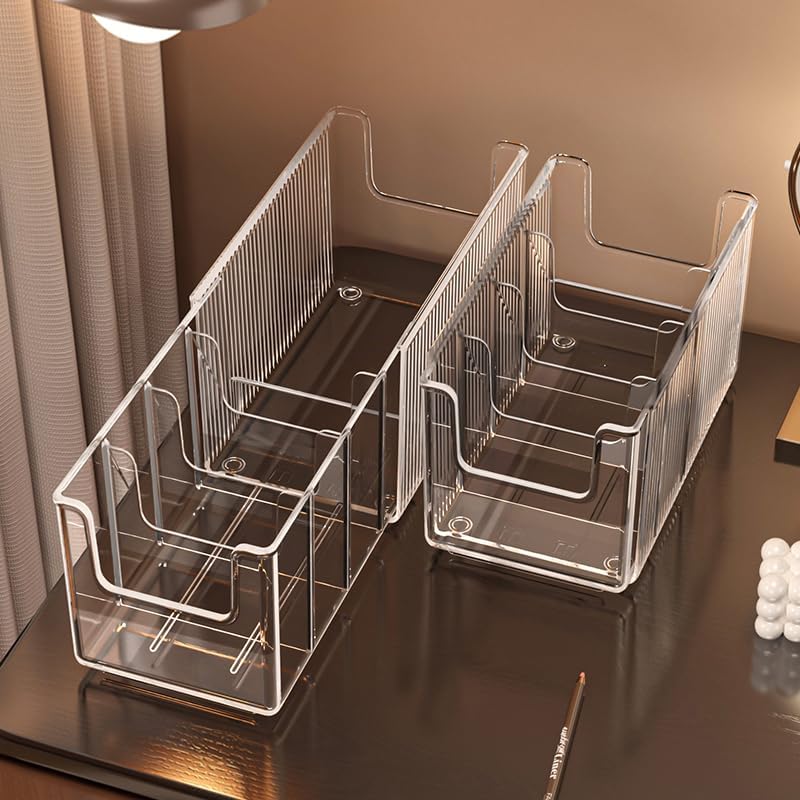 Miniatura 5 de Paquete de 2 organizadores de maquillaje acrílico extensibles con separadores extraíbles, almacenamiento de baño impermeable para máscaras de