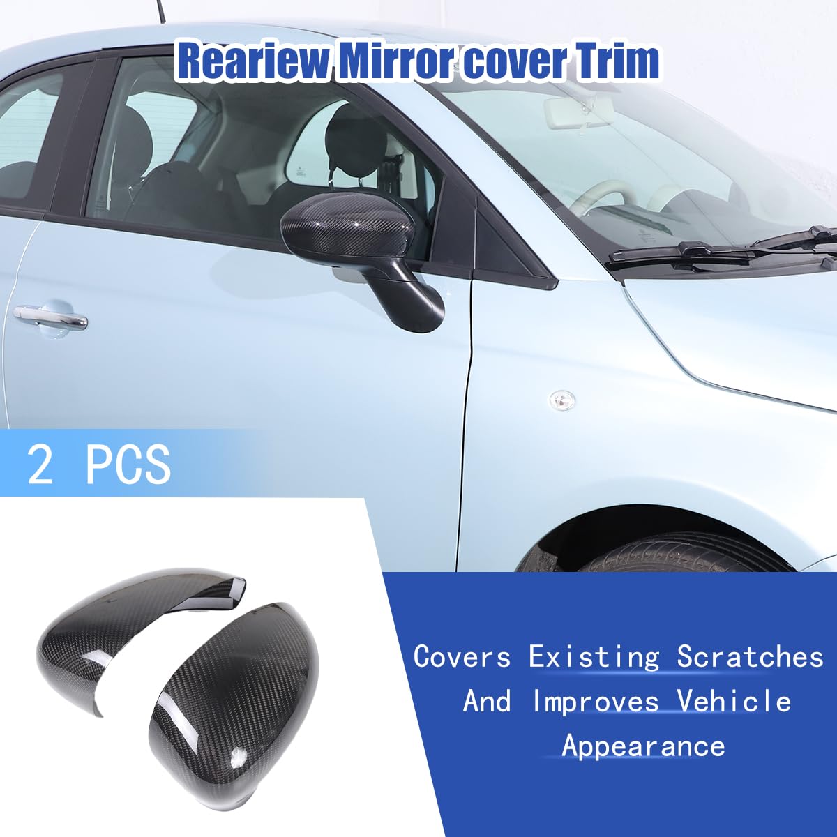 Coque Rétroviseur Extérieur Fiat 500 2007-2024 - Lot De 2 | Style Carbone, ABS, Easy Install