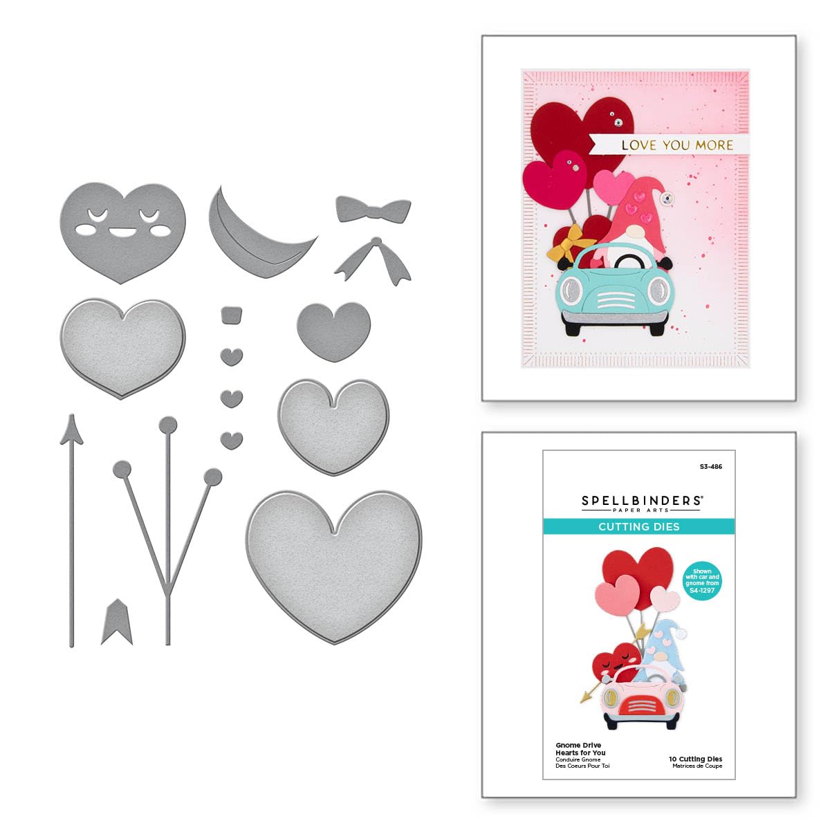 Spellbinders Gnome Drive Hearts for You Etched Dies from The Gnome Drive Collection, Metal, Large - Image 2
