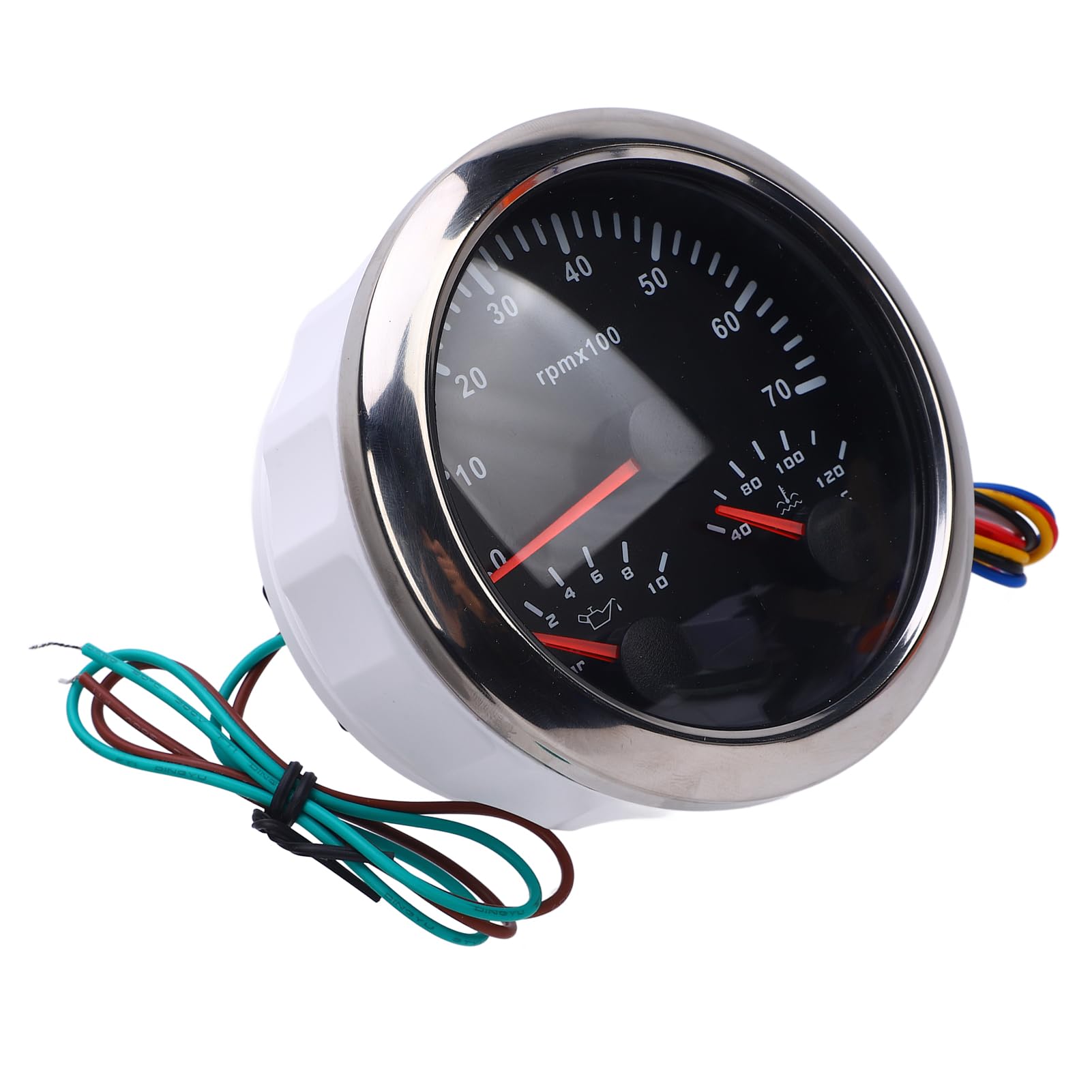 Medidor de tacómetro Torvex, medidor de RPM 3 en 1 de 85 mm con medidor de temperatura de agua y presión de aceite 7000 RPM DC 9-32 V para camión, tractor y coche (Esfera negra y bisel plateado