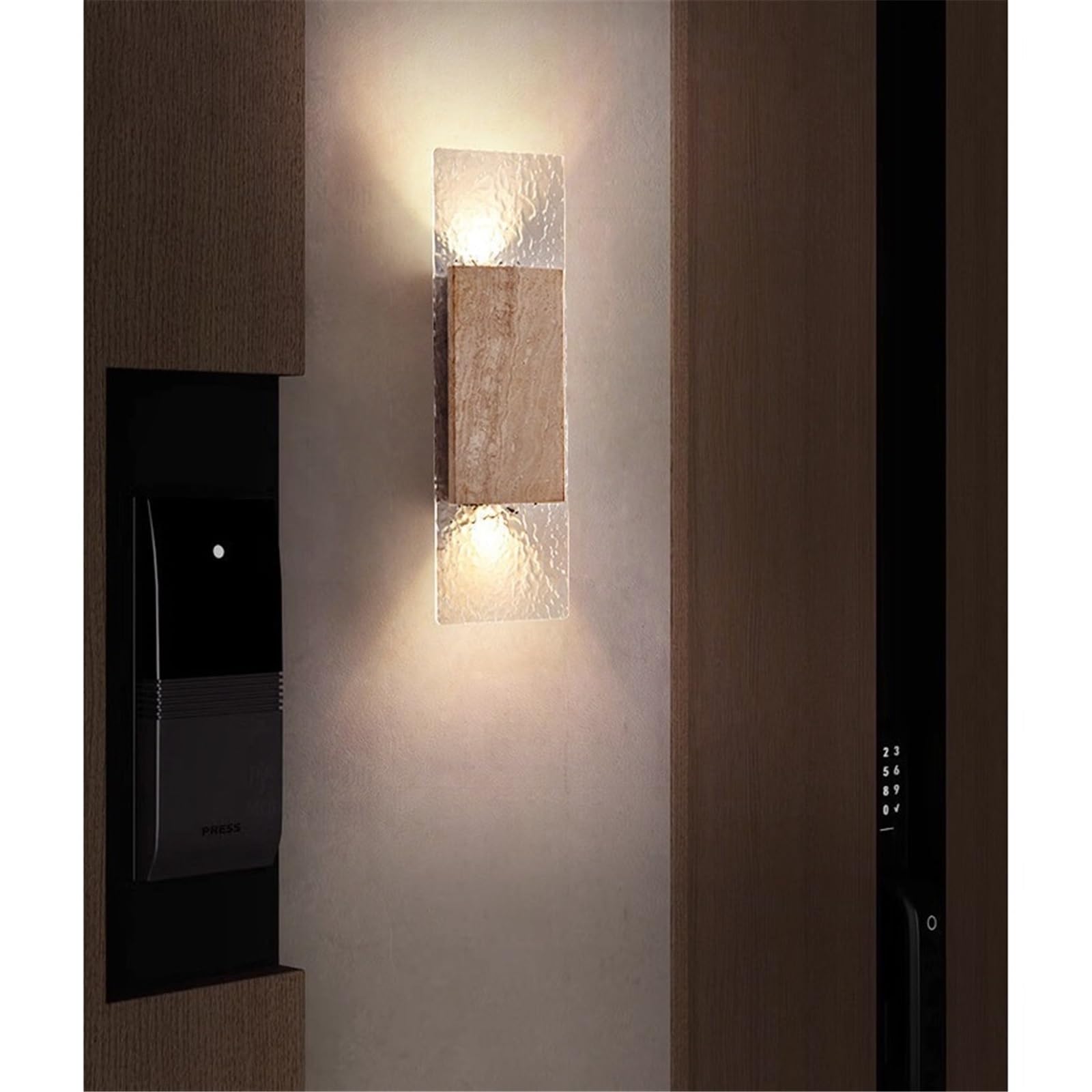 Applique da parete Lampada da parete verticale in vetro ondulato d'acqua in travertino for camera letto per corridoio