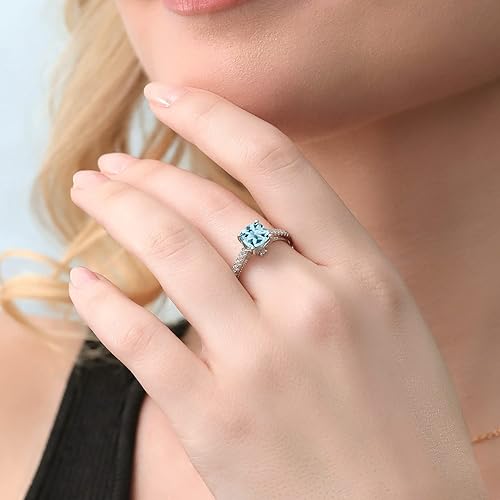 Miniatura 7 de Gem Stone King Anillo de compromiso de plata de ley 925 con piedra natal de 0.276 in y zafiro blanco creado Anillo de compromiso de boda