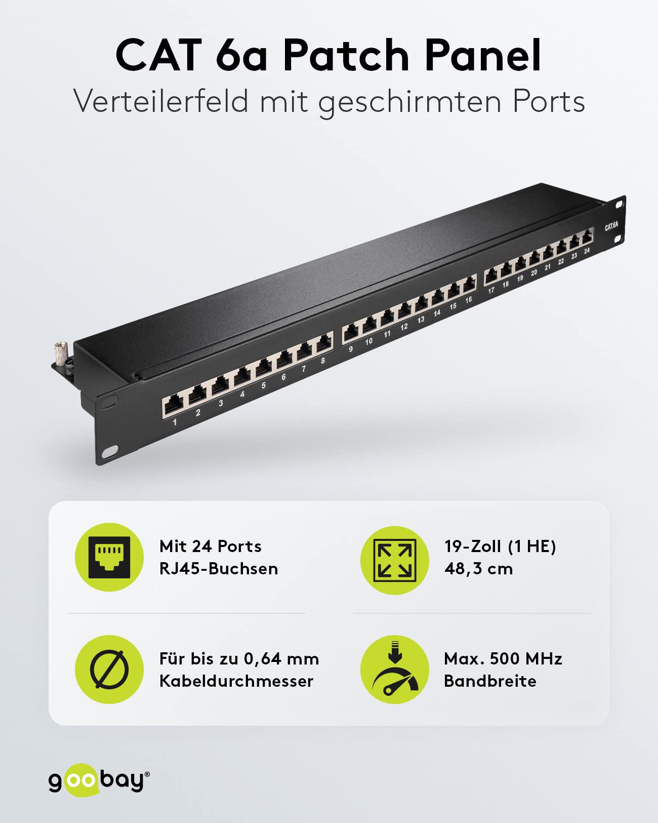 Goobay 90854 Cat 6 A Patch Panel 24 Puertos, Negro