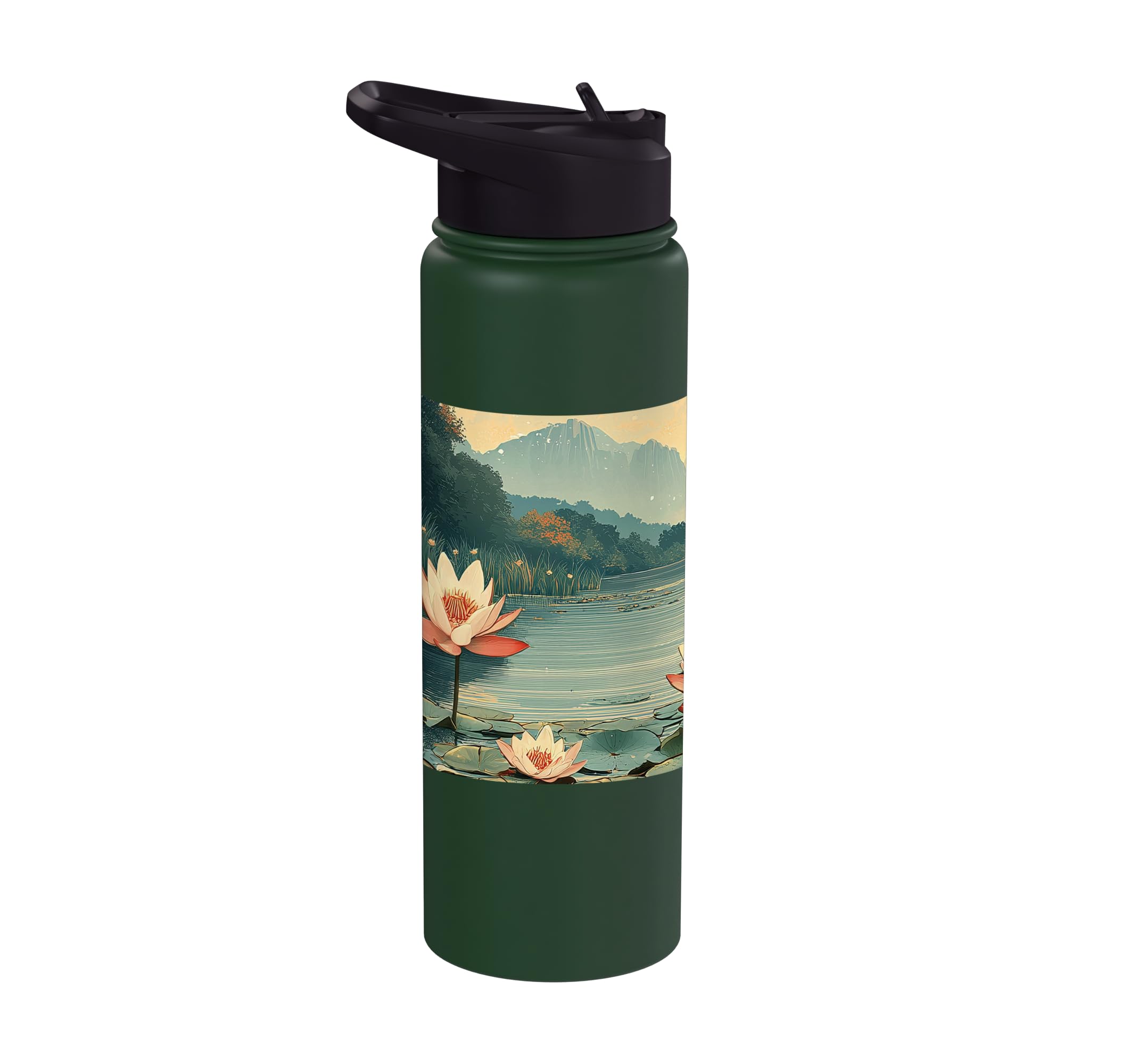 Serene Lake With Lily Pads Landscape Vintage Graphic Stainless Steel Insulated Water Bottle