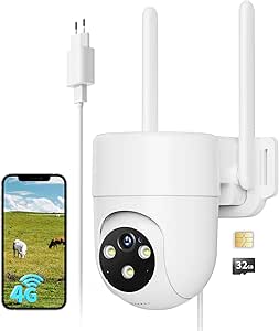 NUASI 4G Cellulaire Caméra de Surveillance Extérieur avec Carte SIM, Enregistreur 24/7 avec Carte 32Go, 360° PTZ IP 2K Caméra de Sécurité avec AI Humain Détection et Vision Nocturne Couleur asin的图片