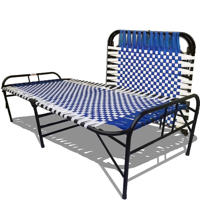 Pluse Foldable Bed Brame 1 Year Warranty, Size 3'X6 with 1 Inch Synthetic Stripe Modern Blue Bed