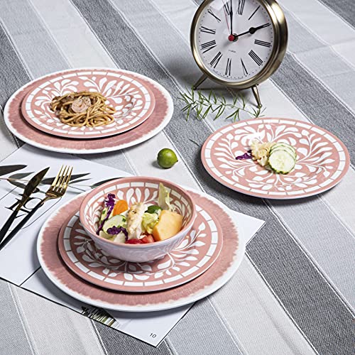 Yinshine Melamine Dinnerware Sets - 12 Pcs Dinner Dishes Set for Indoor Outdoor use, Dishwasher Safe, Pink Yinshine Melamine Dinnerware Sets - 12 Pcs Dinner Dishes Set for Indoor Outdoor use, Dishwasher Safe, Pink