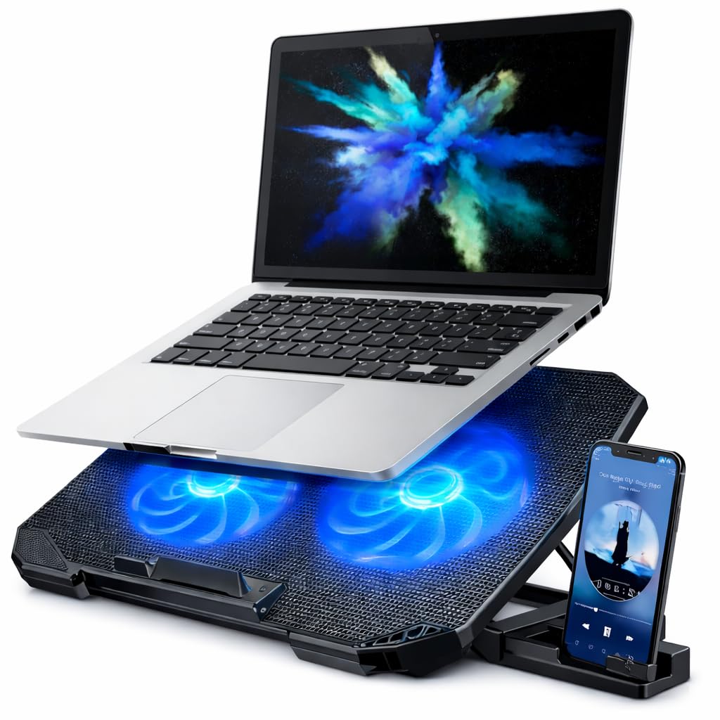 Suporte para Notebook Base Ergonômica Silencioso LED Azul 8 Níveis de Altura Refrigerada