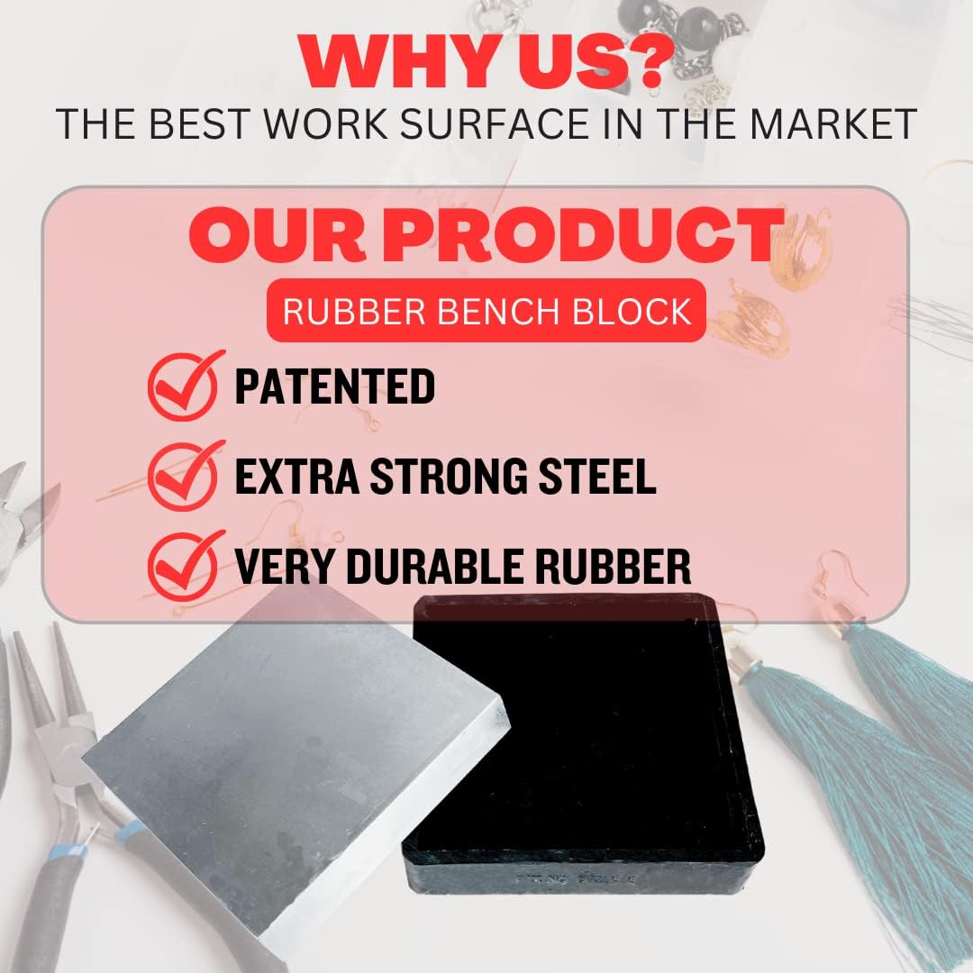 BENCH WIZARD 5-3/4" Steel Bench Block with 6-3/8" Rubber Block || Jewelers Anvil - Great for Jewelry Repair and Making, Metal Stamping and General Hobby and Craft Work
