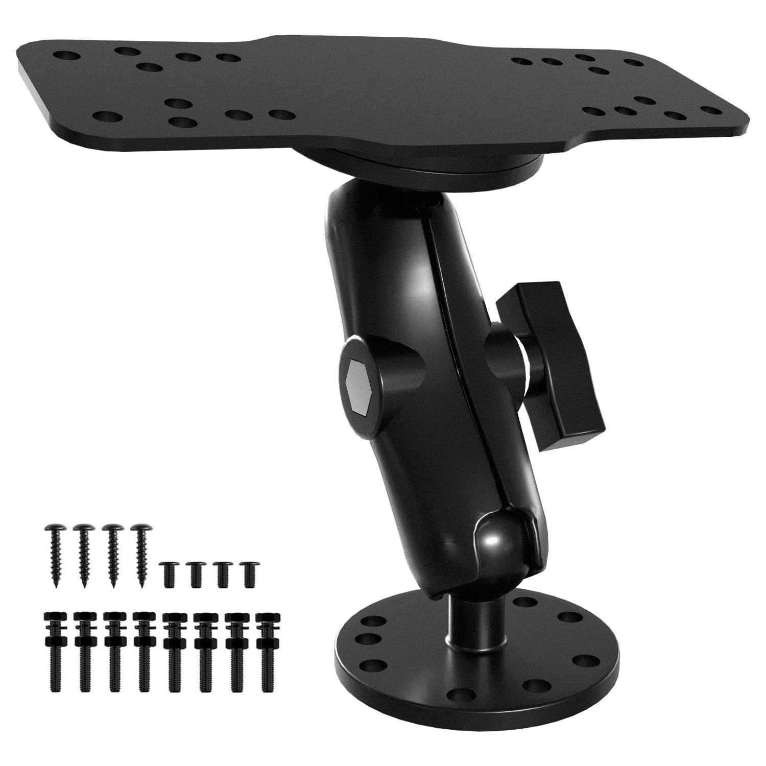 S108 Aluminum Alloy Fish Finder Mount Base, 5.4" Dual Purpose Mount with Rectangle Plate & Round Plate, 360° Rotation Marine Electronic Mount Compatible with Garmin, Lowrance, Humminbird