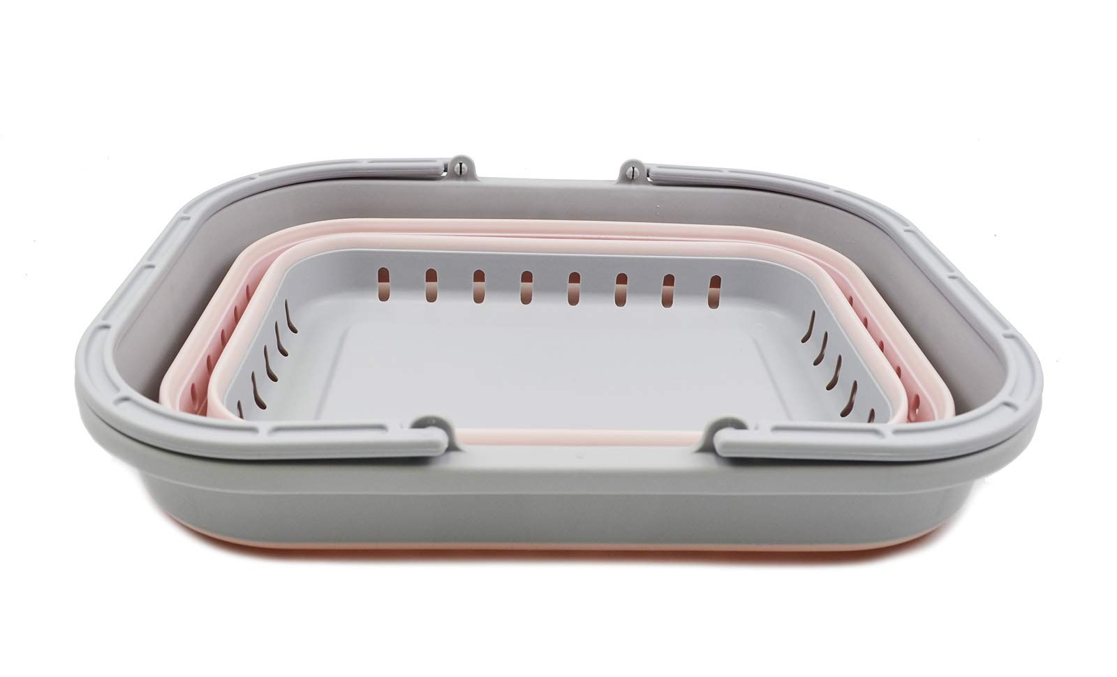 SAMMART Tina plegable de 19 litros con asa, cesta de picnic portátil al aire libre, bolsa de compras plegable, contenedor de almacenamiento que ahorra espacio (1, gris/rosa)